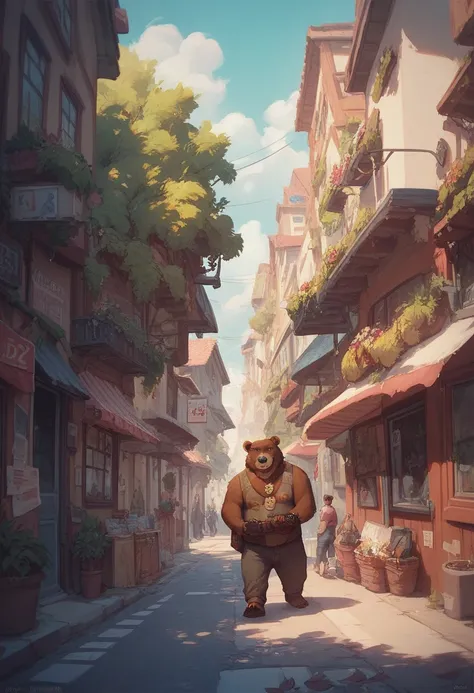 Make a realistic image of a bear on the street