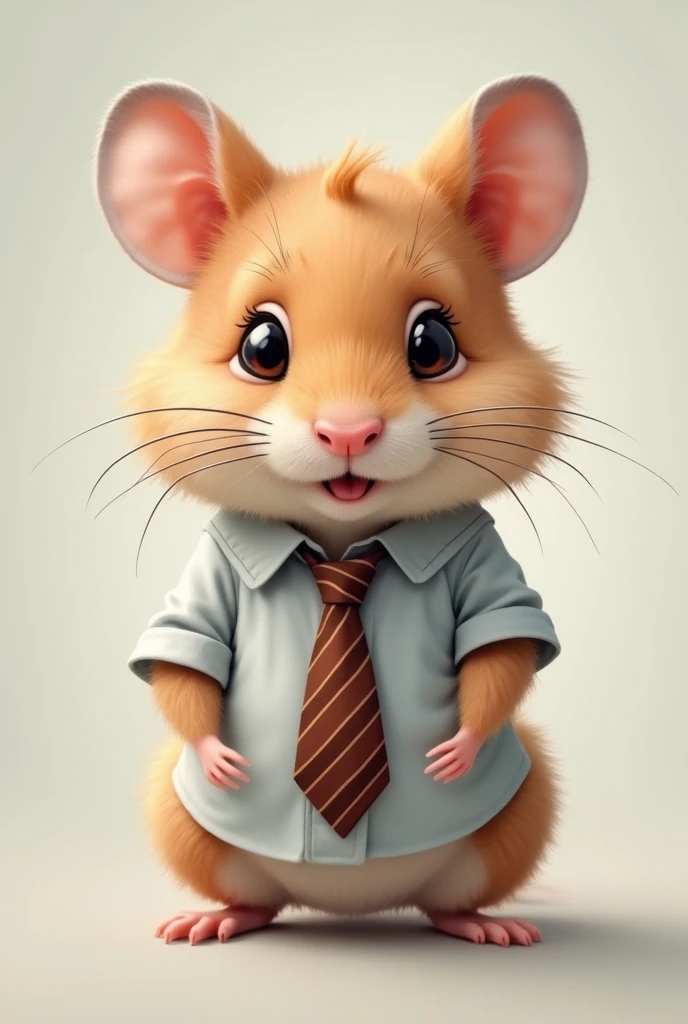 Slim light brown hamster ,  with a button down t-shirt and tie 