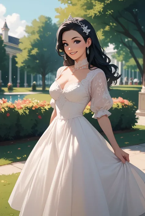 18 years old black hair and black eyes clothes modest dress brightens a smile very beautiful in the park 