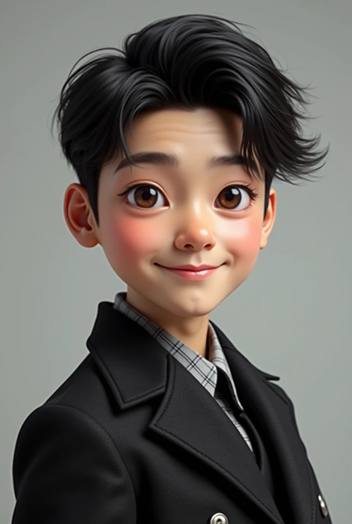 Create a Korean boy who is appearing full-bodied with the following traits 

Altura: 1,78m

Hair : flat black, cut in layers ,  generally combed back .

eyes:  Dark brown with a deep and striking look.

First: slightly tanned ,  with a natural glow .

 Out...