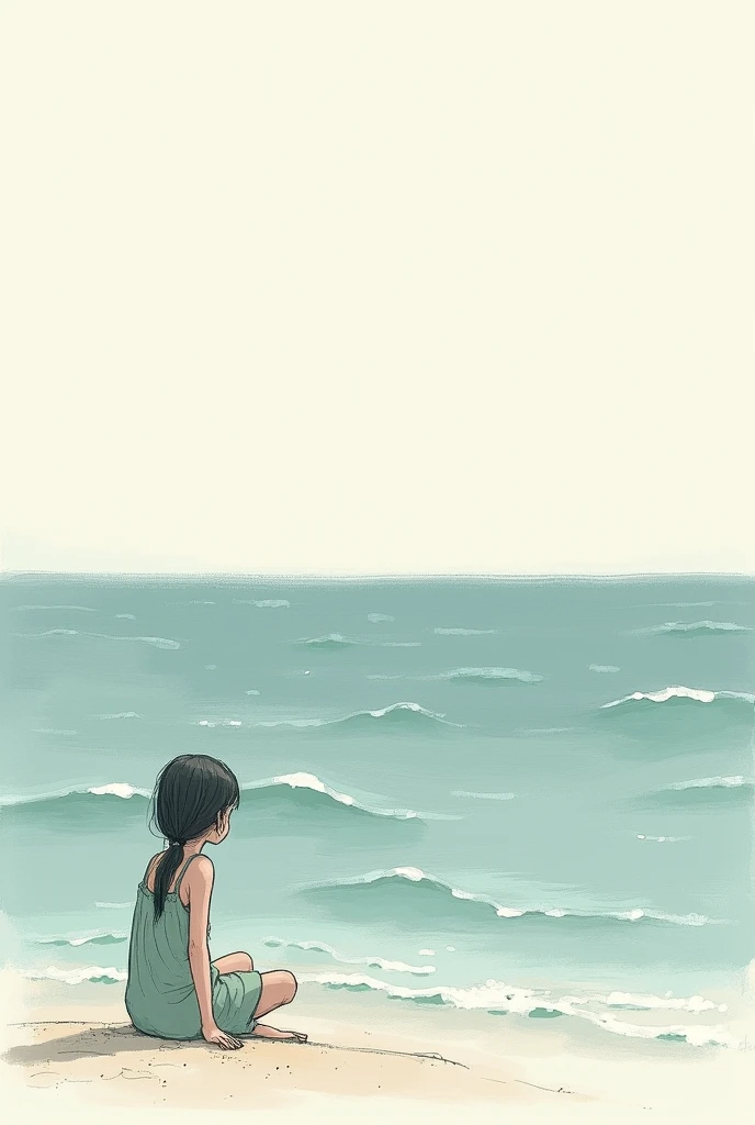 I need a minimalist ,  sketch-style drawing, about a young girl think about love and the sea