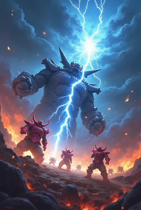  “Buriram United — War of Lightning” shows an intense , Thundering battle ,  where Buriram United monsters are surrounded by flashes of energy .  The sky breaks into a rain of lightning ,  that strengthens the fighters .  Other “Buriram United” monsters ca...