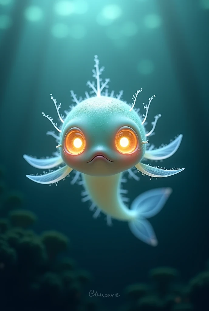 marine creature, white,  Luminous big eyes