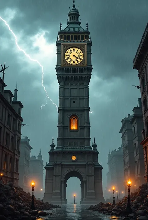 In the heart of a crumbling, storm-lashed city stood the Clockmaker’s Tower.