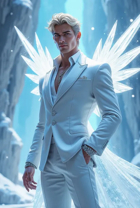 Elsa mens , Handsome and handsome,  ice white suit and white crystal wings