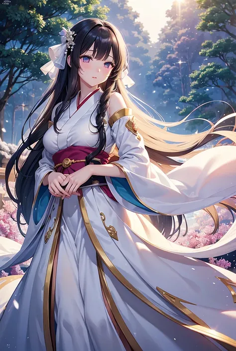 Eye-catching style Anime style Violet Evergarden style (masterpiece), super beautiful, shiny long straight hair (high quality), (beautiful and detailed face), (beautiful and detailed eyes)), (beautiful and beautiful hands), (highly detailed CG)), (8k_wallp...