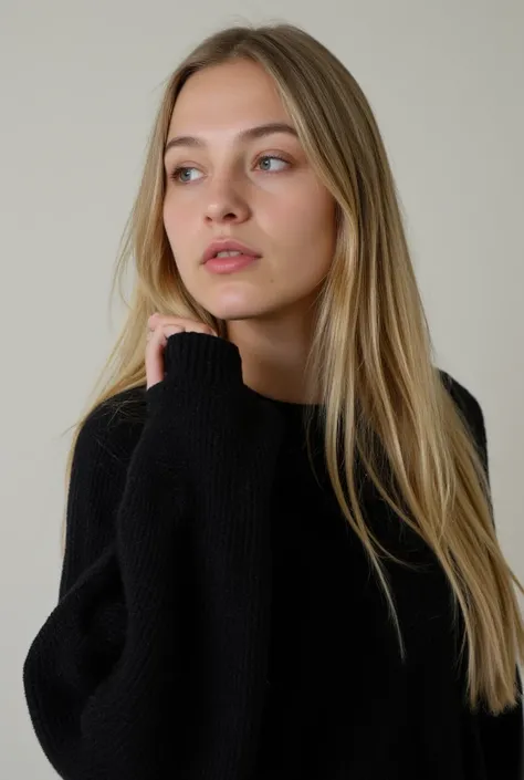 blonde woman with long hair and black sweater posing for a photo, Angelina Stroganova, 18 years old, Aleksandra Waliszewska, Victoria Gavrilenko, anastasia ovchinnikova, Dasha Taran, ohne Make-up,  19-year-old girl , profile picture, Eva Elfie, Yelena Belo...