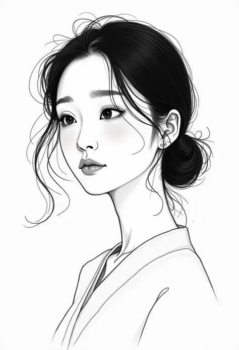  Draw a LINE art drawing , From a Korean woman !  The drawing needs to be melancholic 