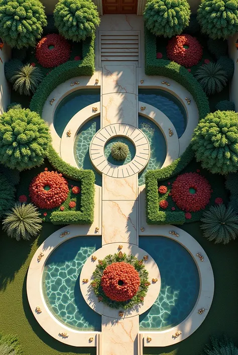 plan avec vue de dessus dun jardin inspiree des plumes du paon et des grenades pour un rendu architectural