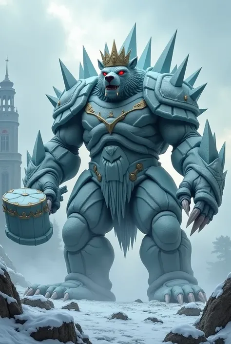 Prompt: "A colossal kaiju embodying Russia, with a massive, muscular bear-like body covered in thick, icy armor plates. Its claws are made of jagged, frozen crystal-like structures, and steam rises from the cracks in its armor. The kaijus face has sharp, a...