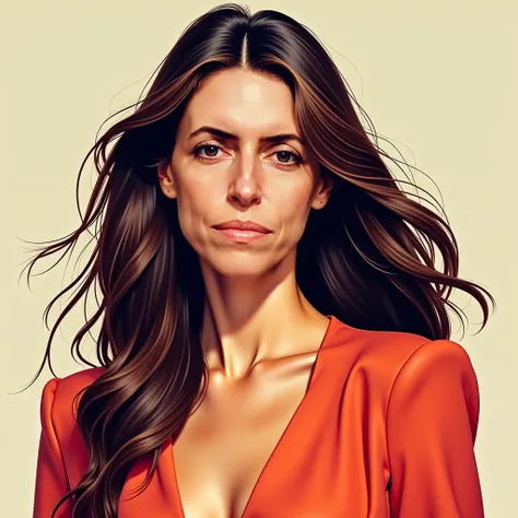 Melina is a beautiful 35-year-old woman, with brown hair, an Andy Warhol-style artistic image with a hyper-realistic full body.