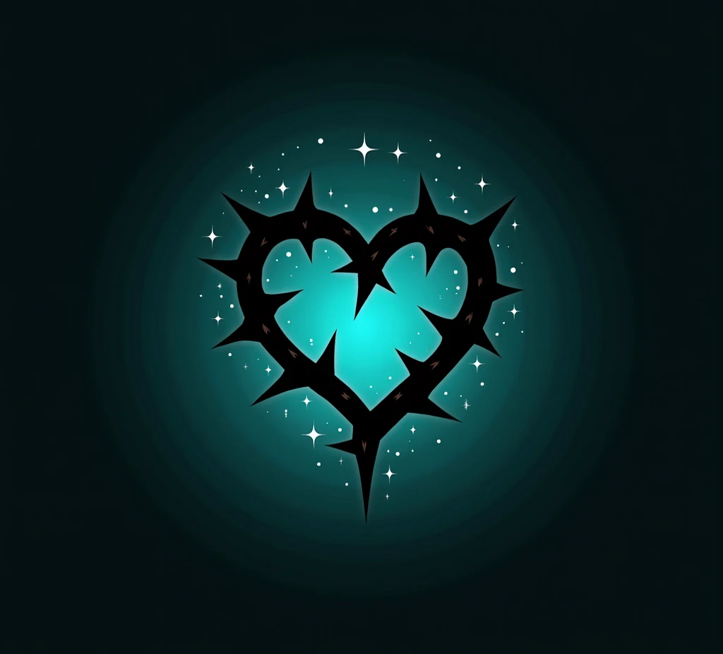 logo of a heart with thorns and black color and simple turquoise and stars