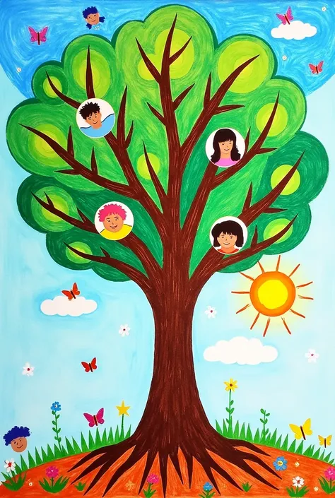  is another idea of painting : "The family tree "

 Description :
 Draw a large tree with pictures or symbols representing family members . The drawing can contain:

 tree with wide branches. Each branch contains a circular frame or heart representing a fa...