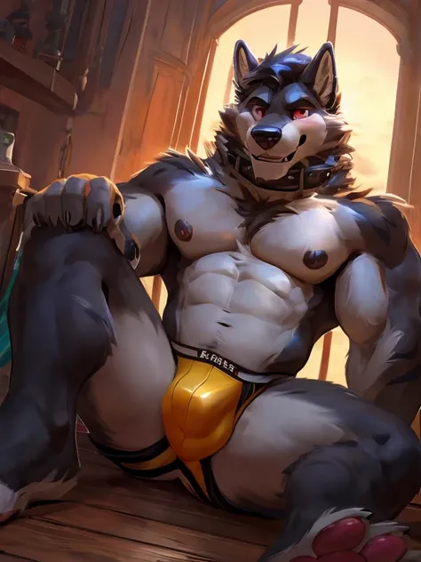 (1 gay boy, (dark wolf yiffy style, yiffy art style,cute and sexy looking hairy )),(by yiffy,by chunie,by WagnerMutt),penis similar to furry dog,very intimidating appearance,looking at viewer,biceps,muscular pecs,large muscular pecs,protruding nipples,,det...