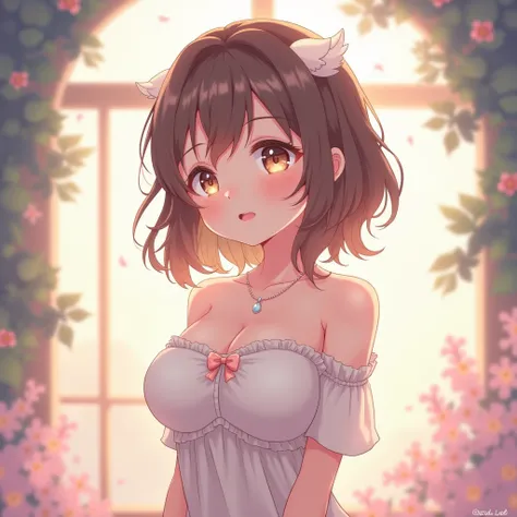 Cute anime girl with big tall breasts
