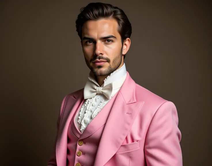 handsome man, 19th century style dressed in pink color