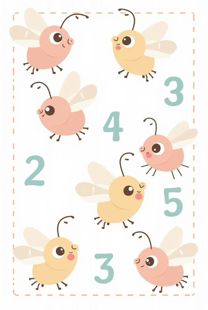 Aquí tienes un prompt ajustado según tu solicitud, con un número en cada mosca:

**Prompt:**

"Create an image of 10 cute, kawaii-style flies, each with a different number from 1 to 10 on their wings. Each fly should have a smiling face, large, expressive ...