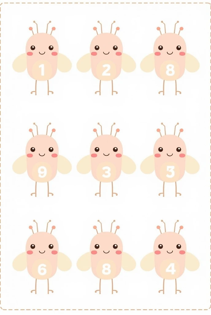 Aquí tienes un prompt ajustado según tu solicitud, con un número en cada mosca:

**Prompt:**

"Create an image of 10 cute, kawaii-style flies, each with a different number from 1 to 10 on their wings. Each fly should have a smiling face, large, expressive ...