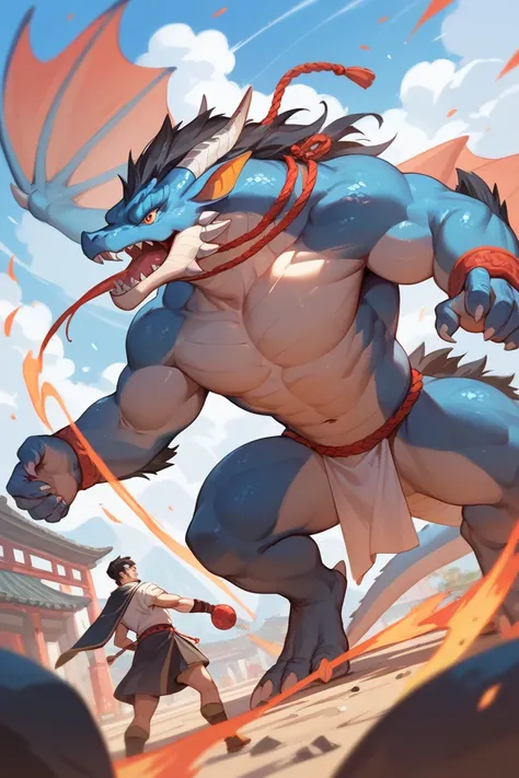 A dragon in China is fighting a monster