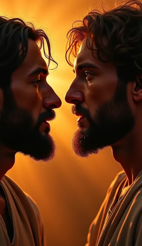 Create a scene of Jesus looking directly at Tomé, speaking the words, “Blessed are those who have not seen and yet have believed,” with a radiant, compassionate expression. Aspect ratio 16:9, cinematic suspense.