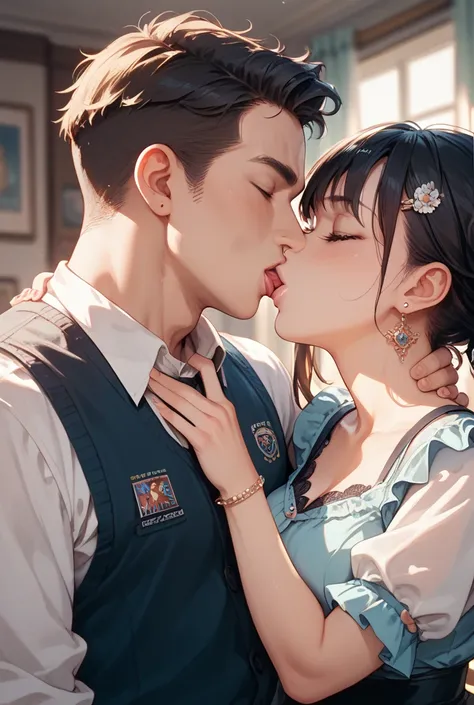  Anime style ,  girl , kisses a guy 