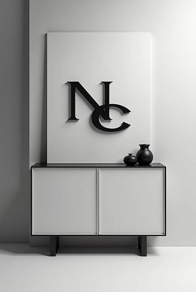 Cabinet in black and white and the letters N C in a logo