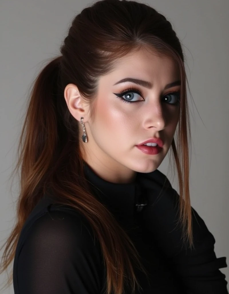 Chrissy Costanza with a ponytail hairstyle, realistic photo, real
