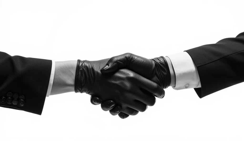 Black and white leather handshake isolated on white background