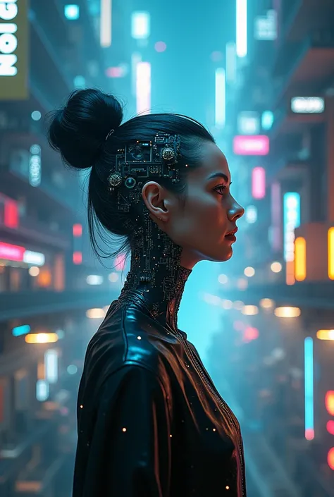 cyberpunk, beautiful ai woman in computer