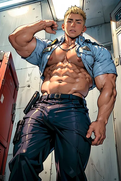 ((nsfw)), ((masterpiece)), ((best quality)), ((perfect anatomically)), ((high detailed)), (1 boy), whole body, 20 year-old boy, cute baby face, ahegao, orgasm, bulky body, ((blond medium hair)), huge butt, huge bulge, undercut hair, masterpiece, best quali...