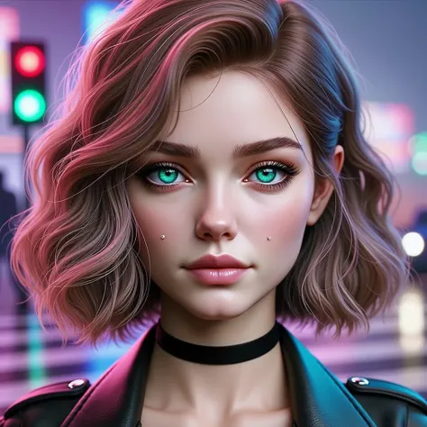 Create a realistic stylish and confident image of a young woman in her 20s, standing in front of a modern and luxurious mansion. She has medium-length wavy brunette hair and hazel-green eyes. She is dressed in a trendy outfit consisting of high-waisted rip...