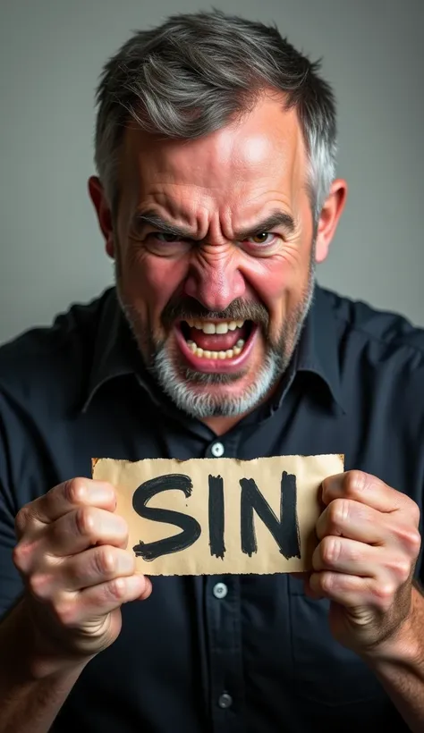 A man holding sin words in his with anger of his face