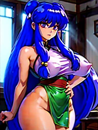 Ranma 1 Shampoo/2, NSFW,  Girl with long hair, Violet hair and Chinese monkeys, Slim body ,  wide hips and thin waist,  shapely and large legs ,  beautiful face,  green eyes, perfect detail,  realistic , 8k resolution wallpaper  , Lighting through a huge g...