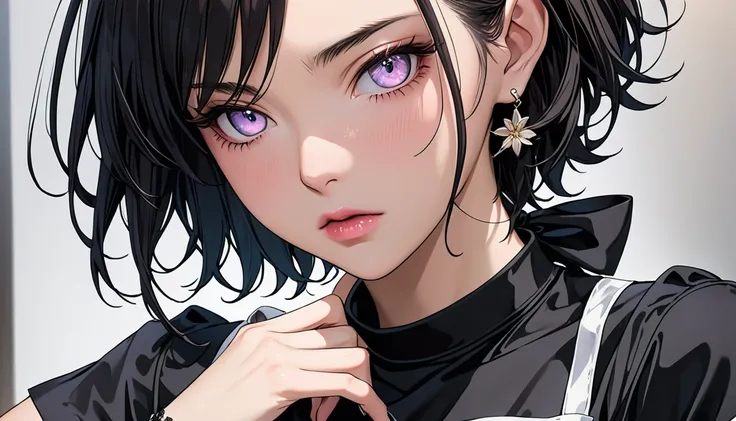 8k,  super high res,  top quality , masterpiece, 三分割法による  unvolume , surreal,  unvolume , one woman,( girl :1.3), cute, cute顔, 細部まで beautiful eyes, 細かく  Detailsに,masterpiece,一人の girl :1.2, Japanese women,Cafe Capacity , extreme close-up, is dazzling, black...