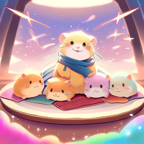  cute illustration, hamstersの幼稚園, hamstersの親子:animal: cute:approach:Comfortable and warm: seems happy, illustration,,colorfulに,color,,Lamp light, hamstersの親子: Happy Dreams , the room is warm and full of happiness...,,colorful, gorgeous ,fantasy,Patchwork:Q...