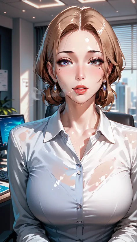 High quality,Ultra-high resolution,High-definition illustrations,Masterpiece,extremely detailed,highres,mature hetero couple,beautyfull eyes,(married secretary sexy milf is glossy lips),in heat ,cunt itch,office LADY fashion,office room,saliva,Steam,Medium...