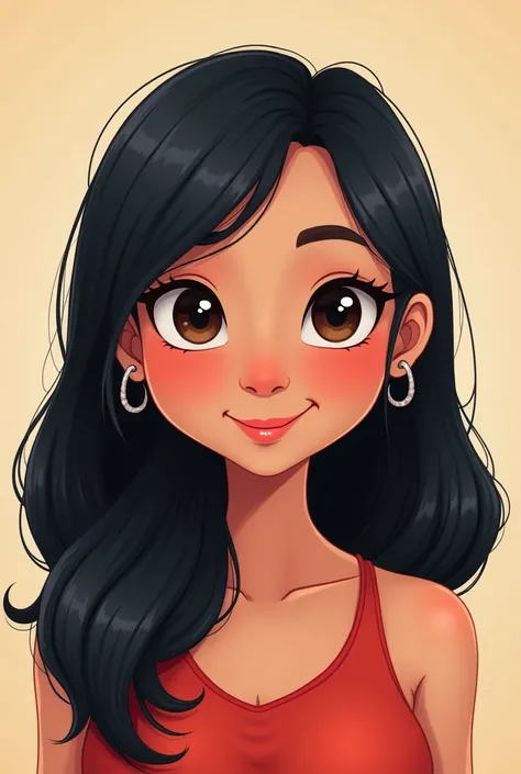  Cartoon of a woman with very slanted eyes, dark-skinned, Gorda, 40 years old, Extremely straight hair 