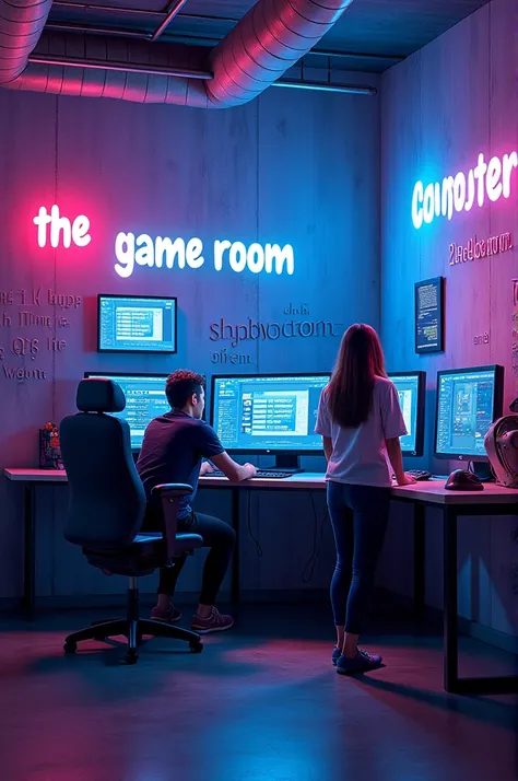 The game room and sturdy computer are written on the walls of the room with the name "facebook pro" as if it were real