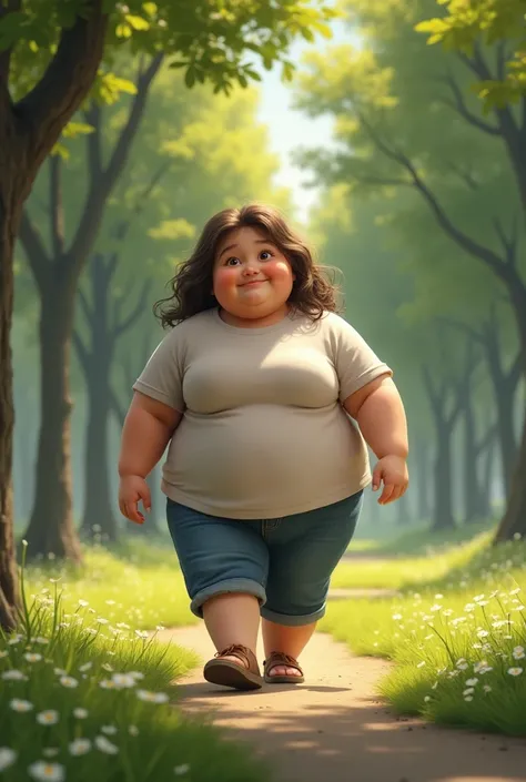 Realistic Obese young girl in the park