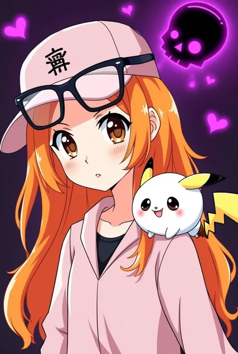  Create cute picture This image has some of the main characteristics :

1.  Main Character :

Seorang wanita dengan rambut  Orange  muda atau pirang panjang.

 Wearing a pink hat with a black logo .

 Wearing glasses placed on top of a hat .



2.  Color T...