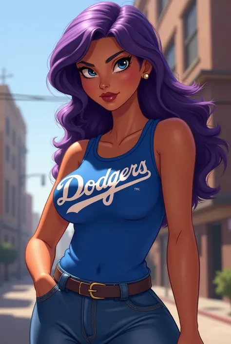 Disney Megara from Hercules in her blue Los Angeles Dodgers tanktop