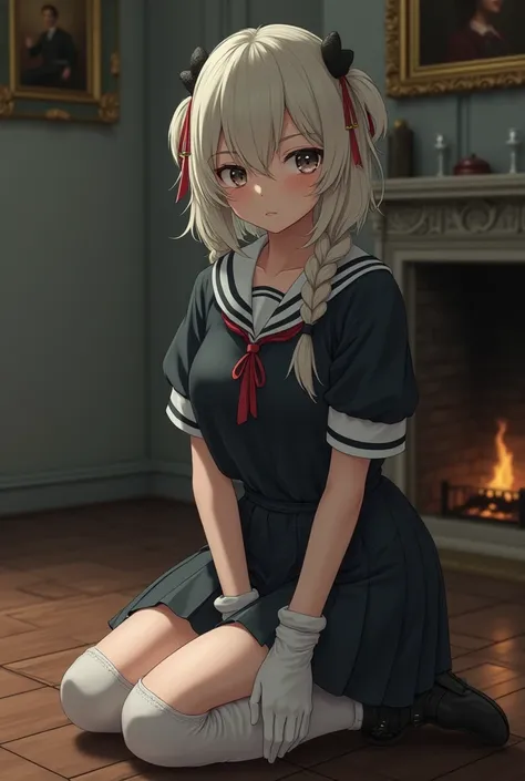 realistic photo of a shool girl in a japanees shool uniform, Girl pinned constrain, A sinful verry young cute stylish shool girl with a young and feminine angelic face, Totally dark eyes, platinum blonde, wild hair, very weak and clear freckles on the nose...