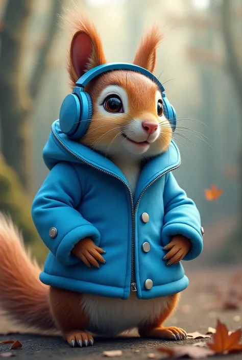 Create a squirrel in a blue coat and a blue headset