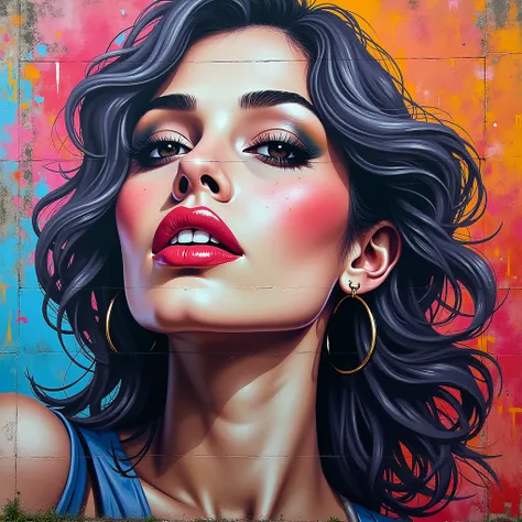 a large, colorful, graffiti-style of a woman