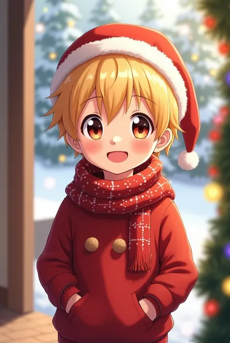 blond boy(Anime style about  with Christmas clothes