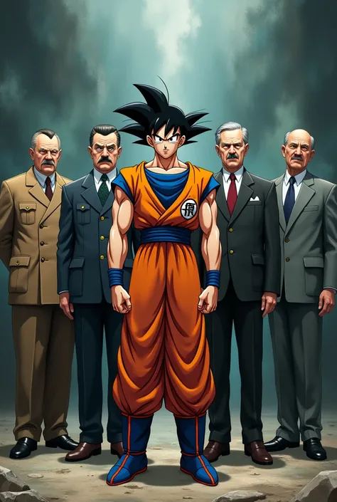 goku hitler stalin churchill roosevelt baki zero two ,rem all standing together