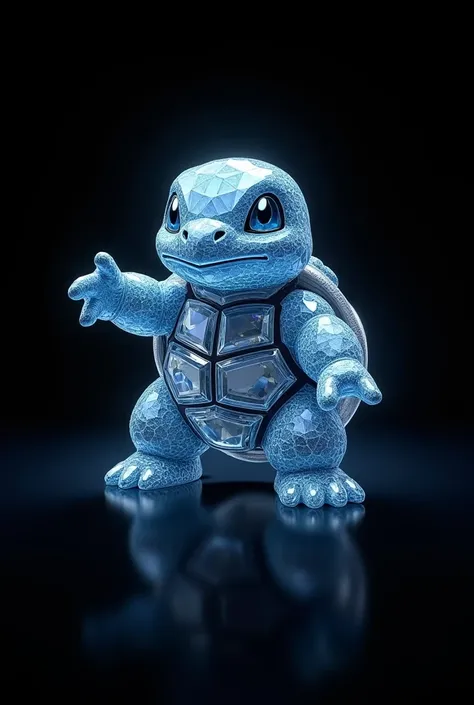 Lets create a logo from a squirtle. Lets include the words "mcoc" and "hasan akbas" on the logo. Let it be crystallized. Background black.