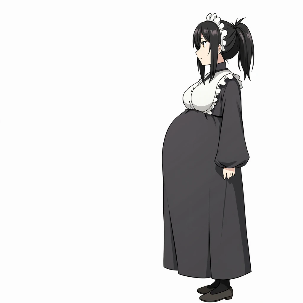 anime girl,  big pregnant, yellow eyes, very big breasts, very big belly , hyper-pregnant girl , the biggest belly , anime style, high resolution, black hair, big breasts, hyper-pregnant girl with a big belly, full height, smile, straightened figure, bulgi...