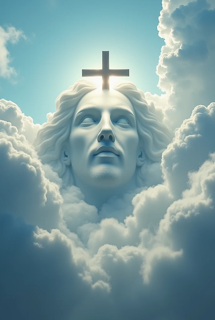  A cross and clouds in the background forming the outline of the face of Jesus Christ, a subliminal message 