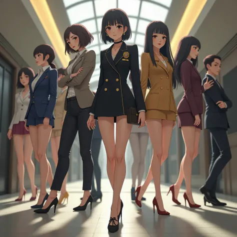 ( Staff Demon Tsuko Matsuko ),(Nao Nao :1.2),( in the image of a group of girls wearing heels in the same length and different lengths,  anatomically perfect , the most correct body structure and proportions , the correct body position and number ,The most...